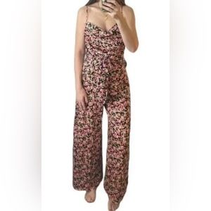 Zara Cowl Neck Wide Leg Cami Floral Pink and Black Jumpsuit Size M. NWT!!